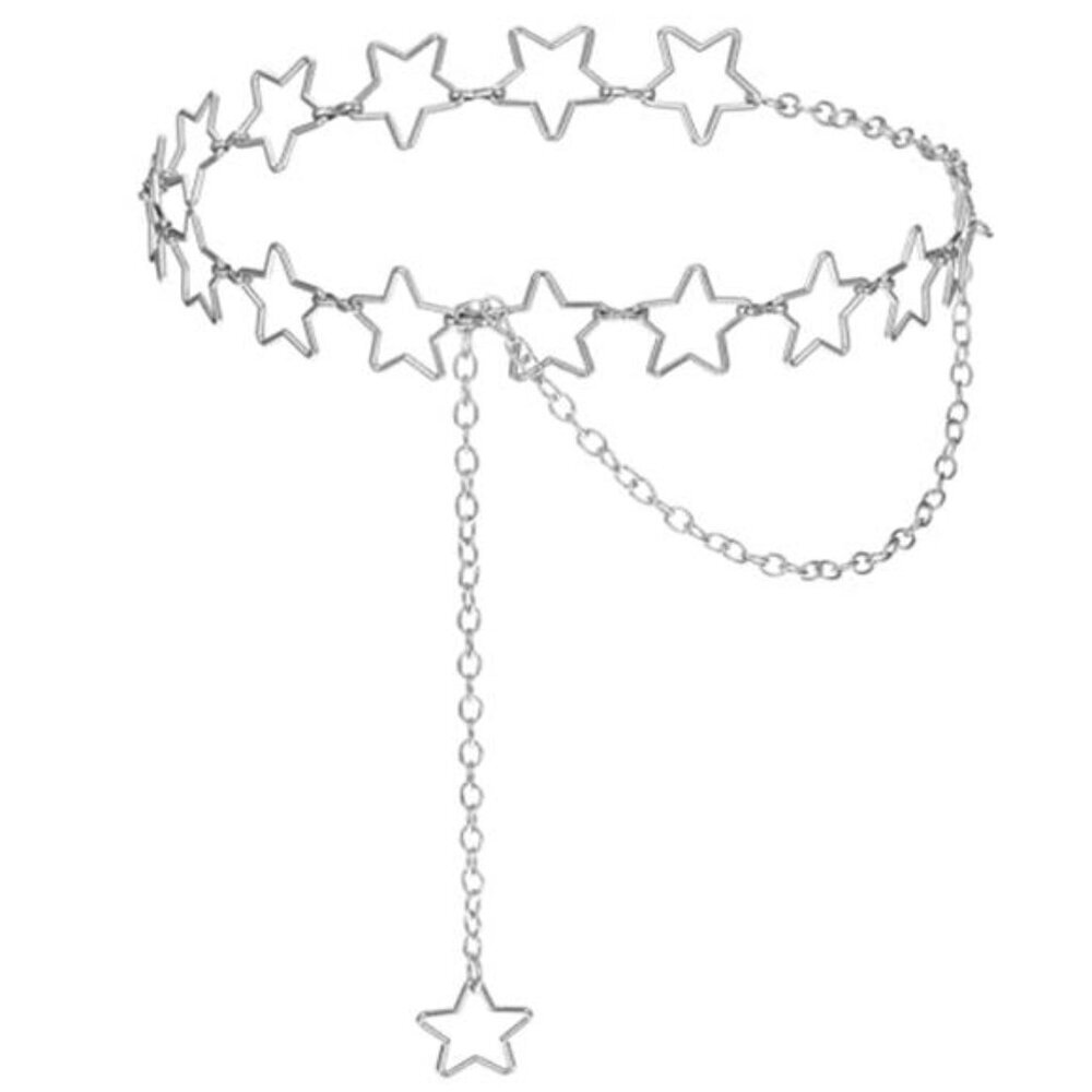 Women’s Silver Star Waist Chain Belt Adjustable Stainless Steel Body Chain - Picture 2 of 7